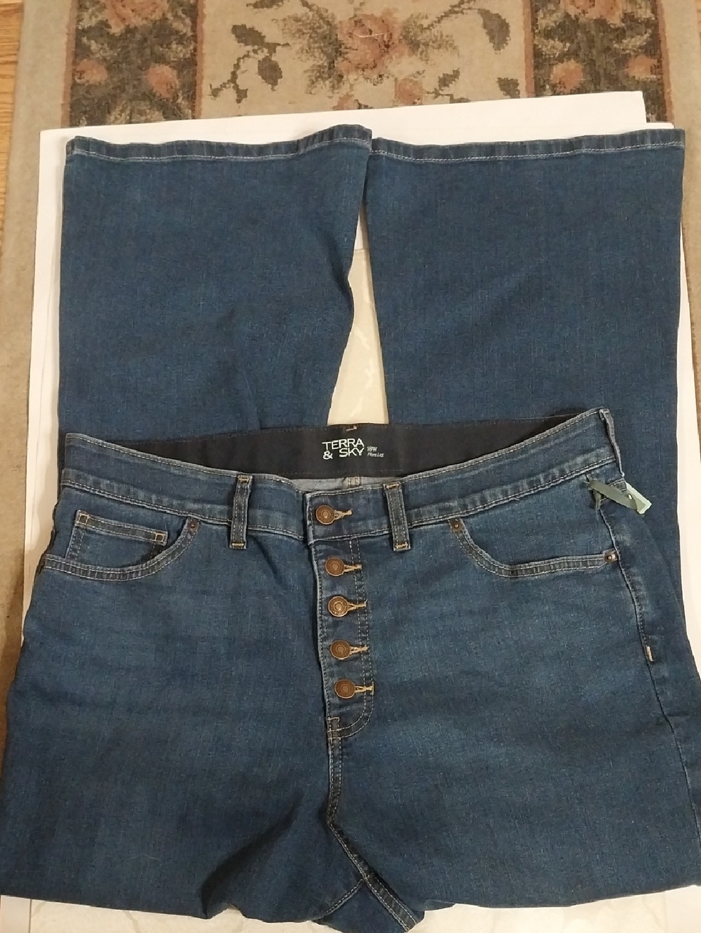 Flare Denim Jeans NWT Sz 18W Med Wash High-Rise Button Close Stretchy Retro Y2K - Picture 12 of 13